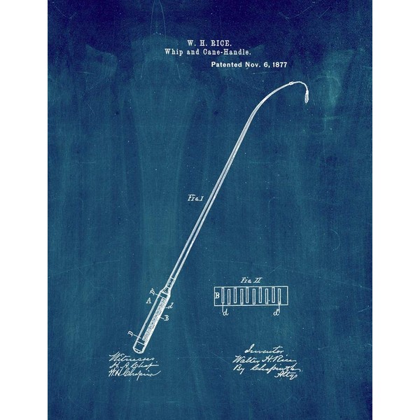 Whip And Cane-Handle Patent Print Midnight Blue (11" x 14")