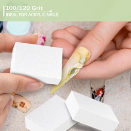 MARYTON Maryton Nail Buffer Mini Block Files, 100/120 Grit for Acrylic Nails, 130 Count (White)