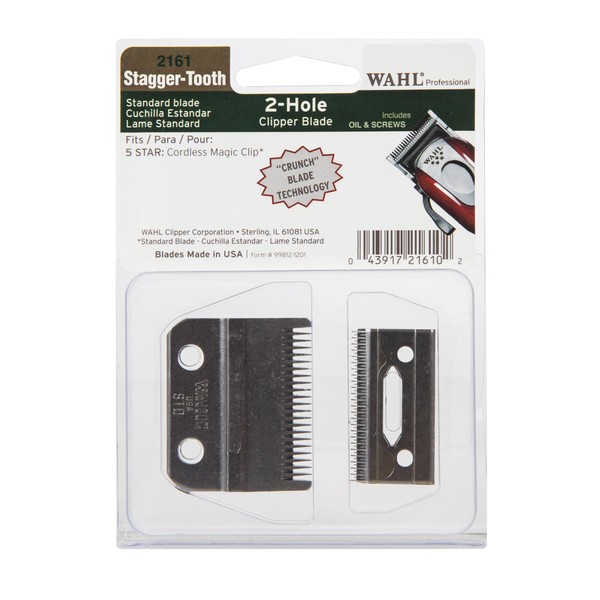 Wahl Professional Stagger-Tooth 2-Hole Clipper Blade #2161 - For the 5 Star Series Cordless Magic Clip - Includes Oil and Screws