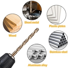 CaRoller Cobalt Drill Bit Set 115 PCS, High Speed Steel M35 Drill Bits Durable Round Shank Drill Sets for Hardened Steel, Wood Plastic, Sheet Metal, with Metal Index Storage Box (115pcs Cobalt)