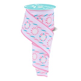 Peppermints and Candy Stripes 2.5" Wired Ribbon for Bows, Wreaths, Gift Wrap, Crafts and Christmas Decorations, Satin (Pink, Ice Blue, White, 2.5" Wide x 10 Yards)
