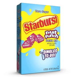 The Jel Sert Company Starburst Zero Sugar Fruit Punch Drink Mix, 6 packets, 16g/0.6 oz. Box