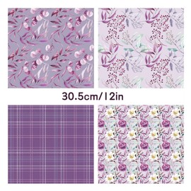 48 Sheets/24 Designs Scrapbook Paper, 12x12 Inch Single Sided Purple Floral Pattern Papers, Premium Decorative Craft Paper for Card Making DIY Albums & Journaling