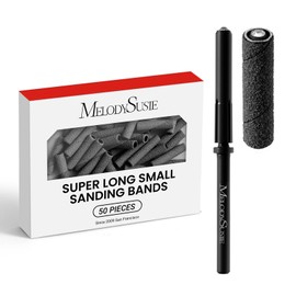 MelodySusie 50 Pcs Nail Drill Bits Super Long Small Sanding Bands with 3.1mm Crystal Mandrel Bit, 180 Fine Grit Nail File for Acrylic Nails Gel Manicures and Pedicure, Black