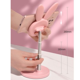 cyrank Cell Phone Stand, Adjustable Bunny Phone Stand for Desk Cute Rabbit Phone Holder Portable Phone Dock Tablets Stand for Phones Tablets(Pink)