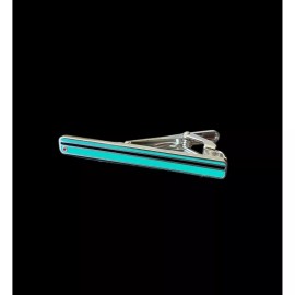 Unbranded Silver Tie Clip Fancy for Suit & Teal Tie Bar Yoma Supply Co