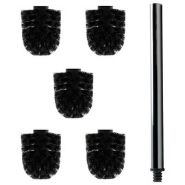 Daloual - 5 x Replacement Toilet Brush Head White Diameter Approx. 6.5 cm + 1 x Stainless Steel Handle 26.5 cm - Toilet Brush - Toilet Brush - Replaceable - Modern Design - High Quality - Durable
