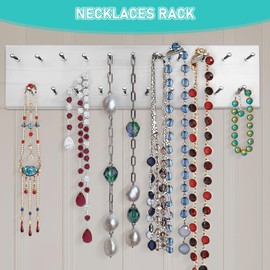 Vrietina Tie Rack Wall Mounted, Wood Belt Hanger for Closet with 21 Chrome Hooks, Belt Storage Holder Organizer for Men Belts, Ties, Scarves, White