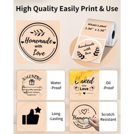 Phomemo Khaki Round Labels 50mm x 50mm, Phomemo M110 M120 M200 M220 M221 M150 M250 Label Printer Thermal Labels for Price, Address, Name, Logo, Barcode, Thank You Card (1 Roll)