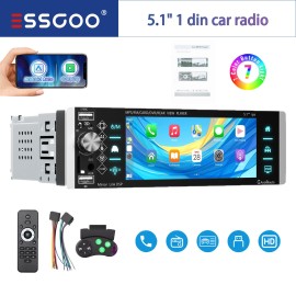 ESSGOO Portable Car Stereo Radio Apple Carplay Android Auto 5" Wireless Touch Screen