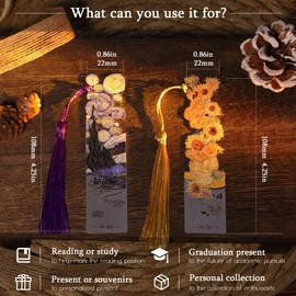 JA&MIU 2PCS Metal Bookmark with Tassel, Oil Painting Sunflower & Starry Night Theme Bookmark, Exquisite Art Bookmarks, Suitable for Writers Book Fans Teenagers Men Women Art Bookmarks, Holiday Present