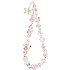 Correa de muñeca con cuentas para cámara digital, bonito cordón amuleto para cámara, pulsera con amuletos para teléfono, cadena de teléfono para cámara, lazo y flor, talla M