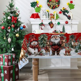 cusugbaso Christmas Tablecloth 60x120 Inches - Santa and Snowman Party Decorations for Home - Xmas Table Cloth for Rectangle Table Holiday Christmas Decor for Kitchen