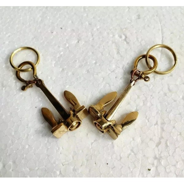Set of 2 Anchor Brass Keychains Nautical Key ring Handcuff