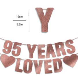 Pre-Strung 95th Birthday Banner - Rose Gold Glitter, Happy 95th Birthday Party Decorations for Women, Funny Ninety-five Anniversary Decor Bday Sign Gifts