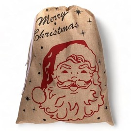 MIK funshopping Natural-Coloured Gift Sack, Jute Bag with Coloured Christmas Motif, Ideal for Gift Wrapping and Christmas Decoration, 50 x 70 cm, Sustainable and Reusable (Merry Christmas)