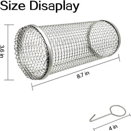 Rolling Grill Basket, BBQ Grill Basket, Stainless Steel Cylindrical Outdoor Barbecue Grill Basket for Cooking Veggies, Fish, Meat, French Fries