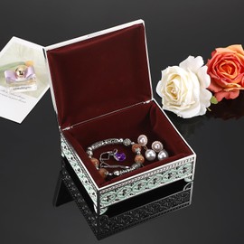 SUMNACON Vintage Metal Small Jewelry Box Trinket Storage Organizer with Rose Pattern, Retro Style Trinket Box Decorative Jewelry Organizer Box for Rings Earrings Necklace, Green (Size L)