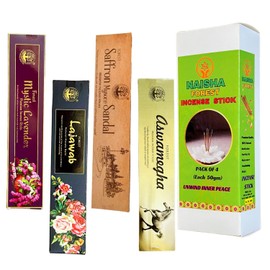 Naisha Incense Sticks Set of 4 (50 Gm Each) Natural & Relaxing Gift for Positivity & Spirituality, Long Lasting Sticks, Mystic Lavender, Lajawab, Saffron Mysore Sandal, Aswamegha (Unwind Inner Peace)