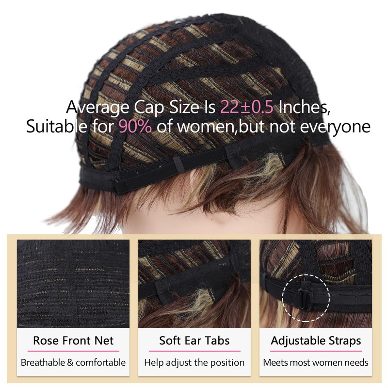 TISHINING Pixie Cut Brown Short Hair Wigs for White Women