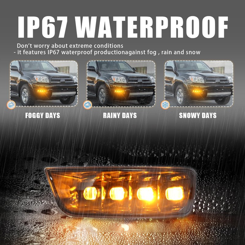 ZDEERAOTO Upgrade LED Front Bumper Fog light DRL Amber Sequential
