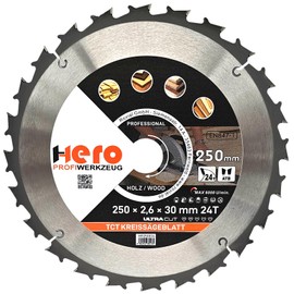 HERO Circular Saw Blade 250 x 30/20 mm 24 Teeth Carbide Saw Blade TCT Replacement Saw Blade for Woodworking Soft & Hardwood, Non-Ferrous Metals Universal Hand Saw, Mitre Saw, Table Saw, Chop Saw