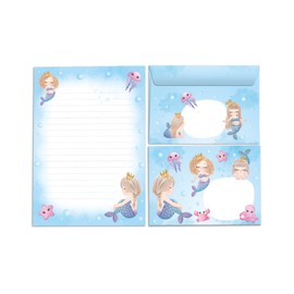 Girls Stationery Set Mermaid Letter Pad with Envelope for Kids (A5 Pad with 25 Sheets + 15 Envelopes)