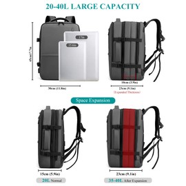 Long Keeper Travel Backpack - Women Men Expandable Waterproof Laptop Backpack Casual Carry On Bag With USB Charging Port (Grey)