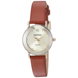 Armitron Women's 75/2447CHGPBN Diamond-Accented Gold-Tone and Brown Leather Strap Watch