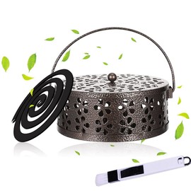 Norhogo Movable Mosquito Coil Holder, Metallic Mosquito Spiral Holder with Handle Lid, Classic Metal Incense Holder for Home, Garden, Camping, Outdoor, Bronze