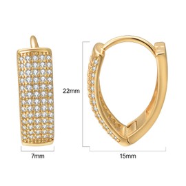 JOLCHIF 18K Gold Plated Cubic Zirconia Hoop Earrings For Women, Heart Design Back, Crystal Pave Setting Cutout U Shaped Earrings Jewelry