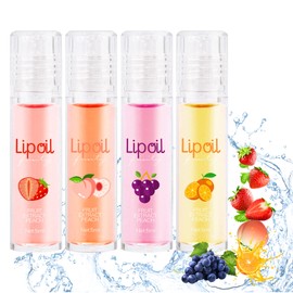 Roll On Glitter Lipgloss,Farblos Lipgloss Durchsichtig,Glitzer-Lipgloss Aufrollen,4 Stück Lip Gloss Obst Geschmack Feuchtigkeitsspendende Lippenstifte,Lip Shiner Roll-On für trockene Lippen