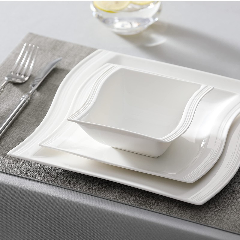 MALACASA Plates and Bowls Sets, 26-Piece Porcelain Dinnerware Sets for