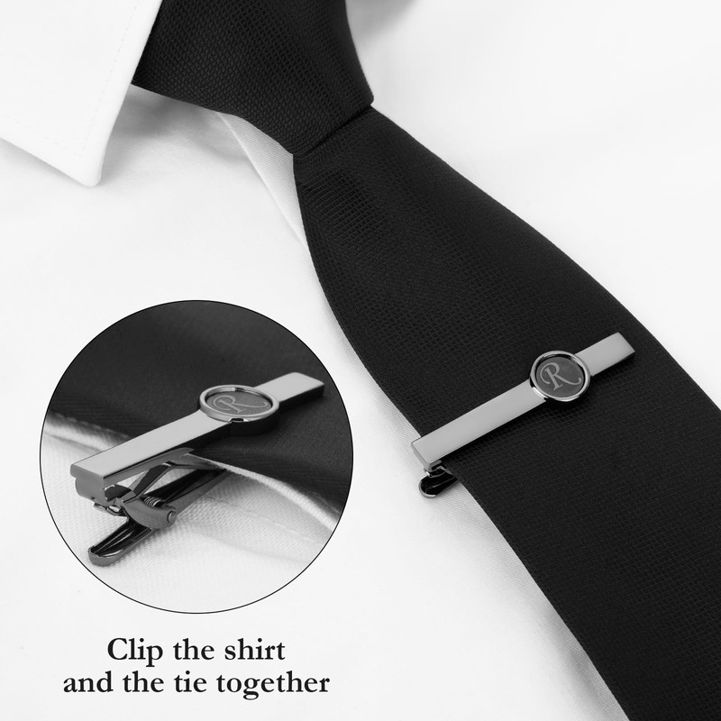 AMITER Mens Tie Clip with 26 Letters, Skinny Necktie Bar