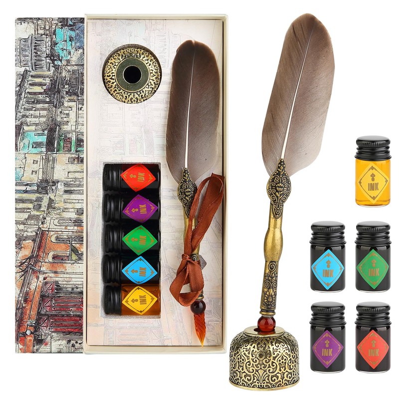 GC QUILL Feather Glass Dip Pen and Ink Set, Glass