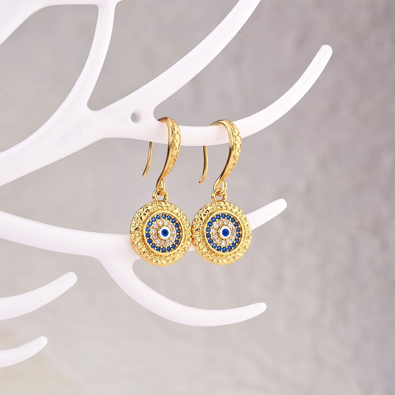 Ornaland Evil Eye Dangle Hoop Earrings Cubic Zirconia Huggie Hoop