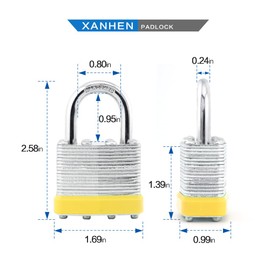 XanHen Locks Laminated Steel Keyed Padlocks Keyed Alike Locks Bulk, Normal Shackle Padlocks, Pack of 6 for Hasp Latch, Sheds, Fences, Storage Locker, School, Gym…