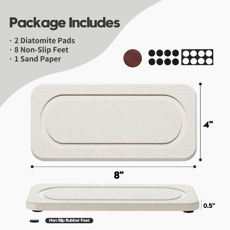 2Pack Diatomite Stone Sink Tray, Water Absorbing Faucet Mat for