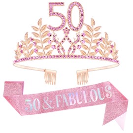 Chanaco 50th Birthday Sash and Crown 50 & Fabulous Birthday Sash Set 50th Birthday Party Favor Birthday Party Decoration for Her