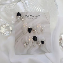 Ribbon stone gradient handmade nail tip - petit round / 리본 스톤그라데이션 수제네일팁 - 쁘띠라운드