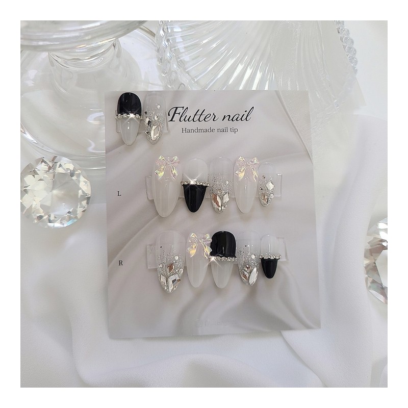 Ribbon stone gradient handmade nail tip - petit round /