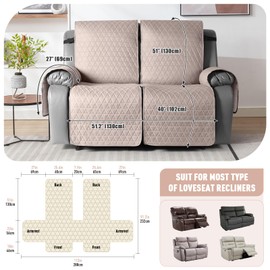 TAOCOCO 100% Waterproof Loveseat Recliner Cover-Recliner Cover with Non-Slip Granule, Recliner Chair Covers with Elastic Band,Washable Recliner Chair/Furniture Protector for Pets(Peach, 2 Seater)