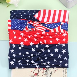 Twinfree 4th of July Headbands Red White and Blue American Flag Headband USA Patriotic Elastic Knotted Hairbands Independence Day Hair Accessory for Women and Girls 4Pcs
