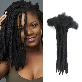 Permanent Human Hair Dreadlock Extensions 20 Strands Handmade Crochet Real Hair Loc Extensions (12inch,width:0.8cm,Natural Black)