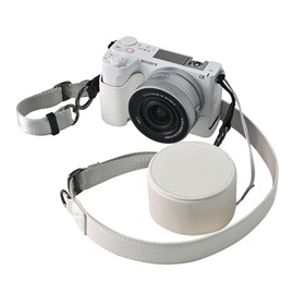 VOVMOEYA Sony ZV-E10 II Mirrorless Camera Case Kit for Sony ZVE10II Half Case ZV-E10II Camera Cover with 16-50mm Front Lens Cap with Shoulder Strap, White, retro camera case
