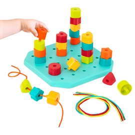 Battat Plug-in Game and Threading Game - Motor Skills Toy, Educational Toy, Stacking Tower with Shapes - Activity Centre Toy for Children from 2 Years