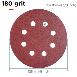 YoiYee 180 Grit Sanding Discs Pads, 8 Holes, 125mm/5-inch Hook and Loop Quick Change Sandpaper Sheet for Random Orbital Sander, 20 Pack