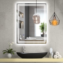 SaniteModar LED Bathroom Mirror, 32 x 24 inch Bthroom Mirror with Lights, Dimmable 3 Brighter Color, Anti Fog Wall Mounted Vanity Mirror with Touch Horizontal/Vertical