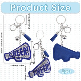SOFPLATE 1 Box 2Pcs Cheer Keychain Bulk Megaphone Key Chains Blue Large Bling Word Inspiration Alloy Keyring Tassel Cheerleading Key Rings for Car Keys Women Men Bags Purses Party Favor Wedding