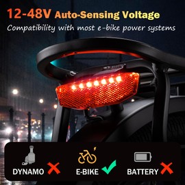 Zeekpowa Bicycle Rear Light with Brake Light Function - LED Bicycle Tail Light Certified StVZO (K1876)/ECE/CPSC/ISO-6742, 220° Wide Angle & IPX6 - LED Rear Bicycle Light for 12V-48V UAE